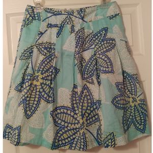 Size 2 Petite Aqua Floral Pleated Skirt